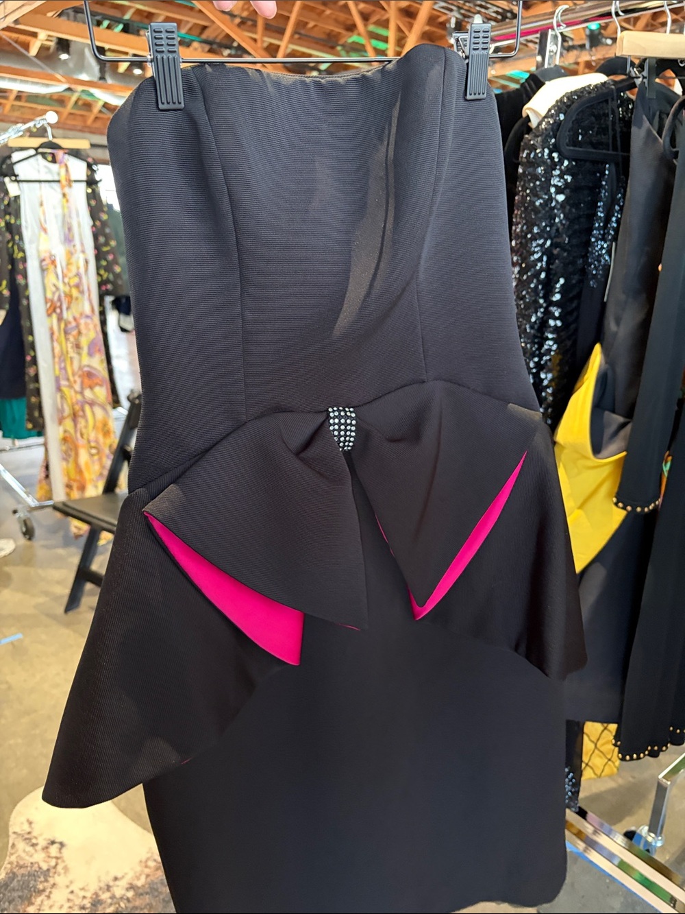 Strapless Black Dress with Hot Pink Accent
